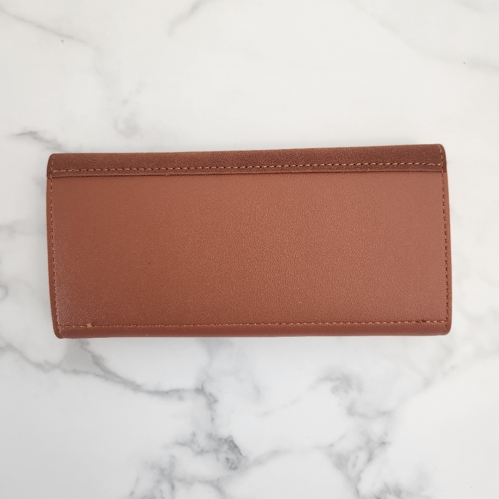 Brown Pu Leather Clutch Wallet With Gold V Accent - Picture 3 of 13